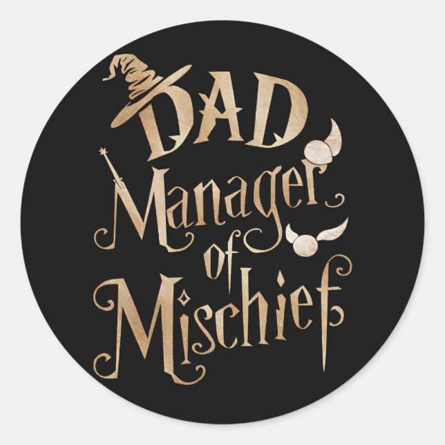 Dad Manager Of Mischief Magical Wizard Fathers Day Classic Round Sticker (Front)