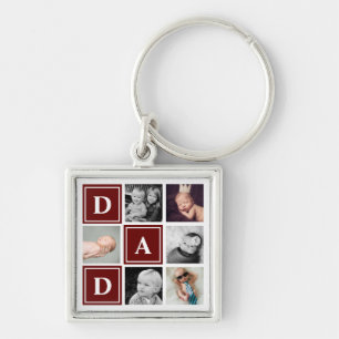 Dad Maroon Custom Photo Collage Key Ring