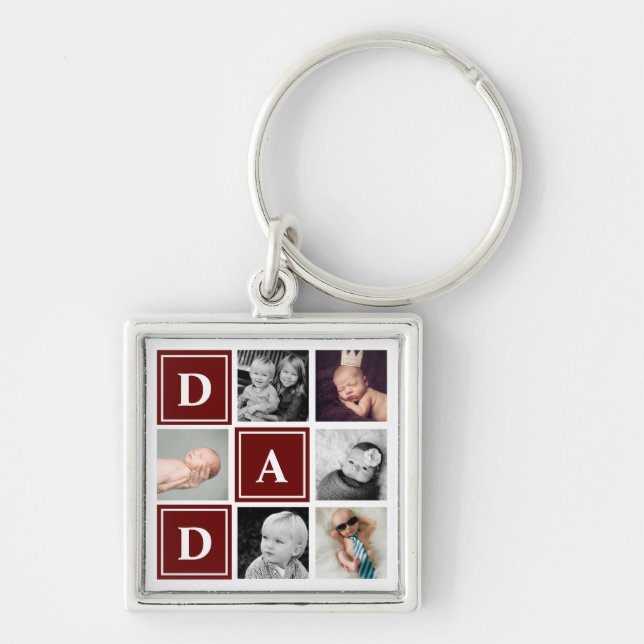 Dad Maroon Custom Photo Collage Key Ring (Front)
