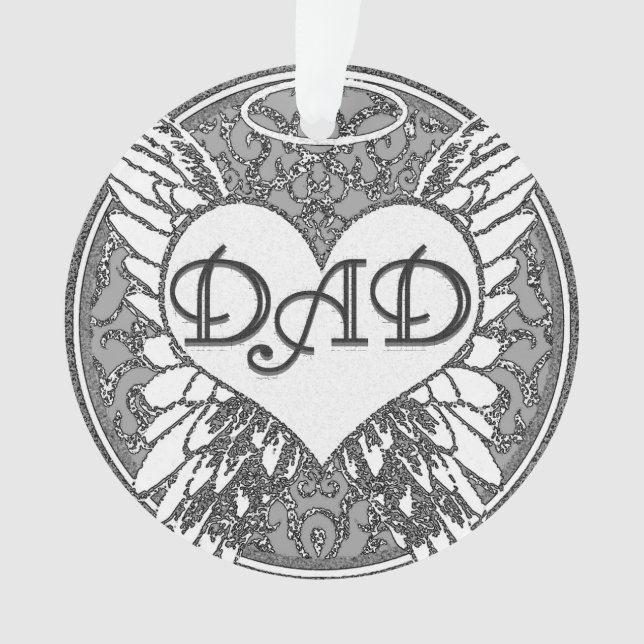 Dad Memorial with Heart and Angel Wings Ornament (Front)