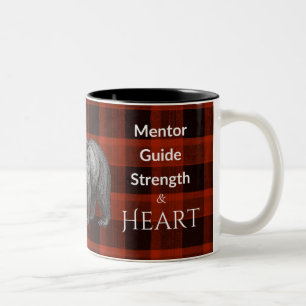 Dad Mentor Guide Strength & Heart Bear red plaid Two-Tone Coffee Mug