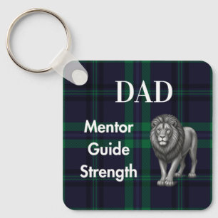 Dad Mentor Guide Strength & Heart Lion b-g plaid Key Ring