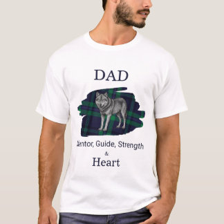 Dad Mentor Guide Strength & Heart Wolf Plaid blue T-Shirt
