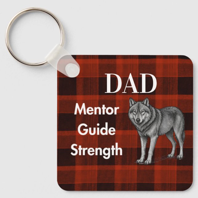 Dad Mentor Guide Strength & Heart Wolf red plaid Key Ring (Front)