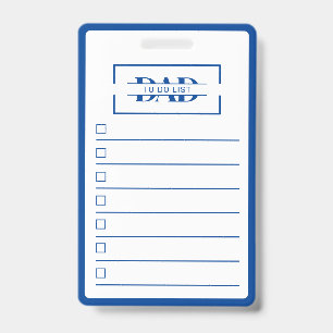 Dad Modern Blue Monogram To Do List ID Badge