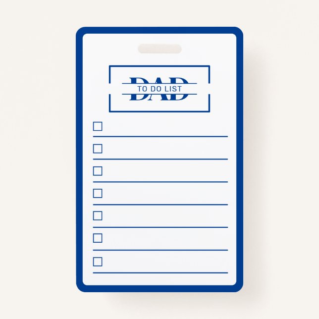 Dad Modern Blue Monogram To Do List ID Badge (Front)