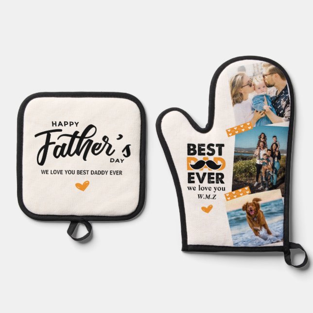 Dad Modern Fathers Day Photo Collage Best Dad Ever Oven Mitt & Pot Holder Set (Front)