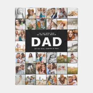 Dad modern multi photo fathers day black white fle fleece blanket