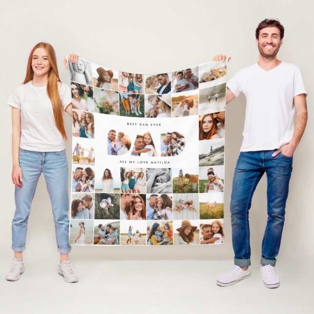 Dad modern multi photo fathers day black white fleece blanket (In Situ)