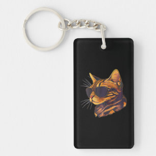 Dad Mom Cat Sunglasses Bengal Cat Key Ring