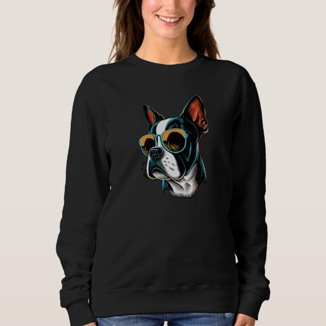 Dad Mom Cool Dog Sunglasses  Boston Terrier Sweatshirt (Front)