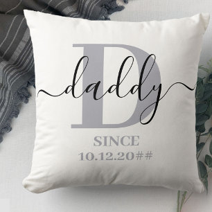Dad Monogram Elegant Script Silver Grey Cushion