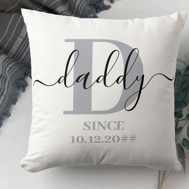Dad Monogram Elegant Script Silver Grey Cushion (Creator Uploaded)