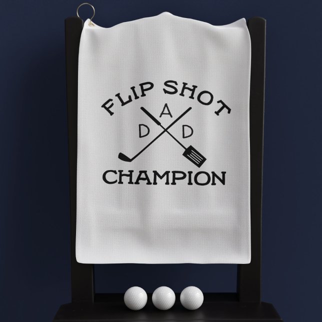 DAD Monogram Funny Flip Shot Champion Golf Towel (Does your dad like to flip burgers after his time on the golf course? Add his initials)