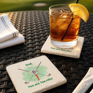 Dad   Monogrammed Golf Ball & Tee Stone Coaster