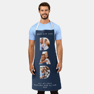 Dad multi photo modern typography navy blue apron