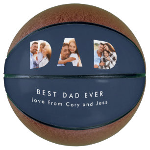 Dad multi photo typography navy blue modern basketball