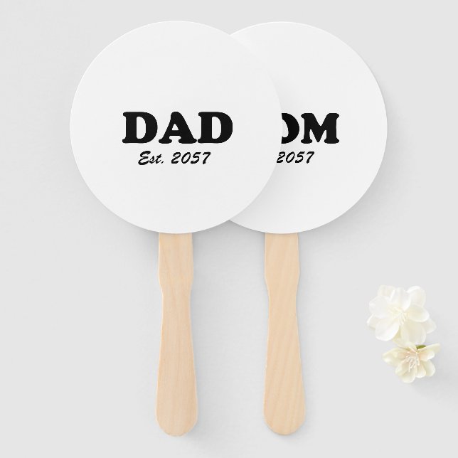 Dad Mum custom est date baby shower party game Hand Fan (Front and Back)