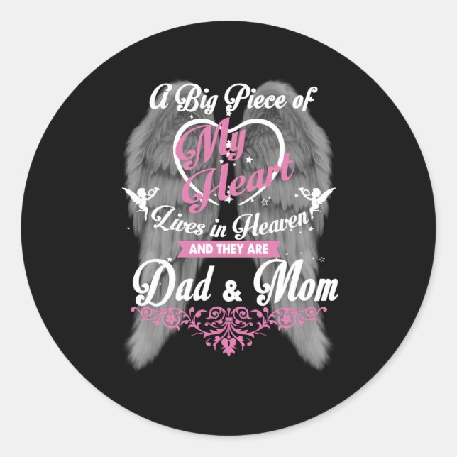 Dad Mum My Angels Memories Of Parents In Heaven Classic Round Sticker (Front)