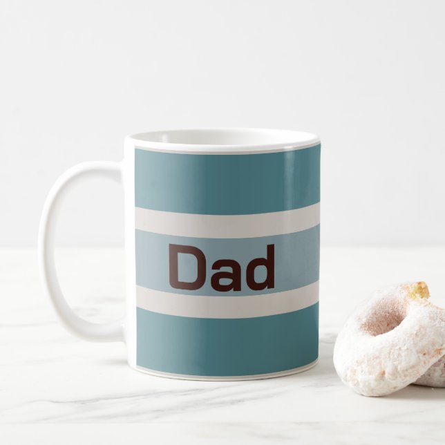 Dad Muted Shades of Blues Stripes Pattern Coffee Mug (With Donut)