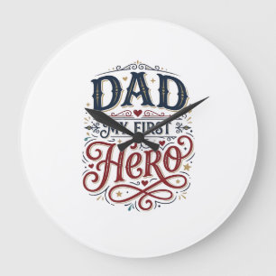 Dad My First Hero Vintage Typography Shirt_1 Large Clock