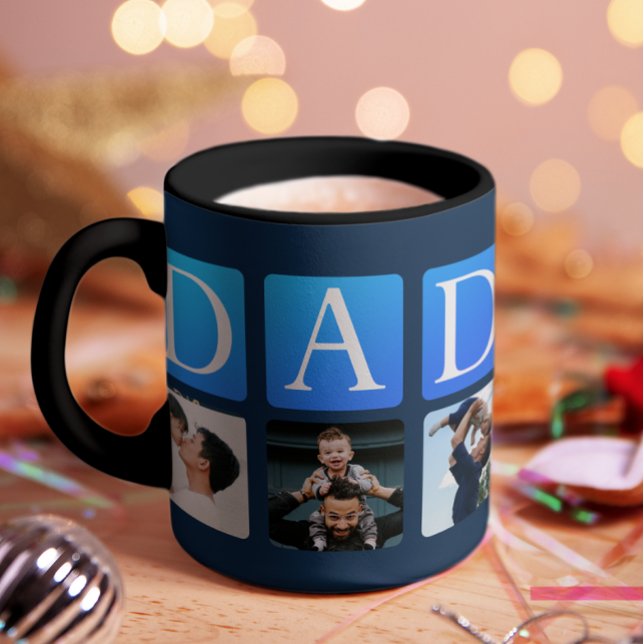 Dad Navy 5 custom Photo  Two-Tone Coffee Mug (Father's Day Photo Mug)