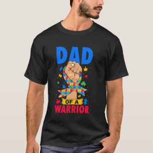 Dad Of A Warrior Autism Awareness Day Ribbon Puzzl T-Shirt