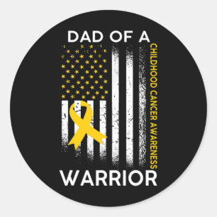 Dad Of A Warrior Childhood Cancer Awareness Flag R Classic Round Sticker