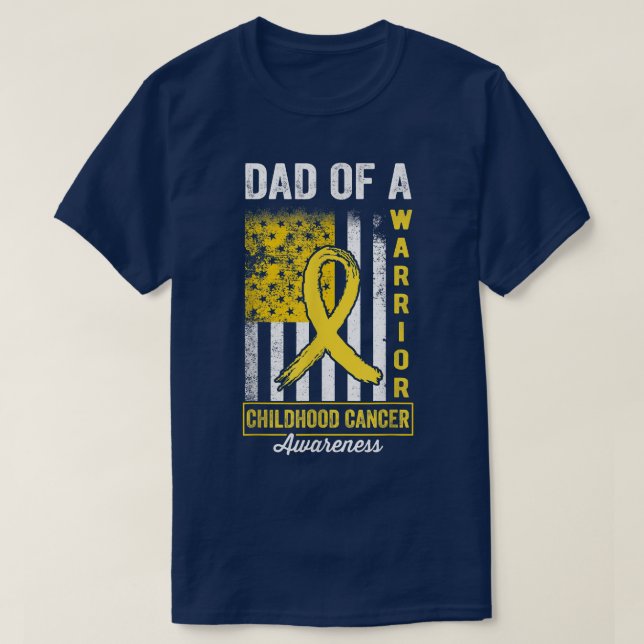 Dad of A Warrior Childhood Cancer Awareness Gold R T-Shirt (Design Front)
