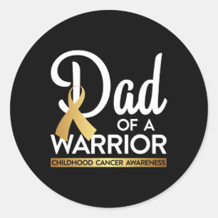 Dad Of A Warrior Childhood Cancer Gold Ribbon Classic Round Sticker