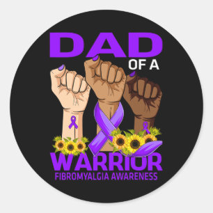Dad Of A Warrior Fibromyalgia Awareness Sunflower Classic Round Sticker