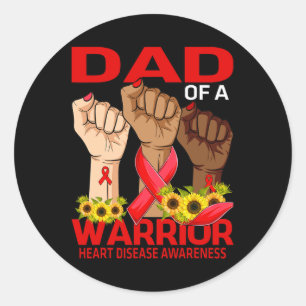 Dad Of A Warrior Heart Disease Awareness Sunflower Classic Round Sticker