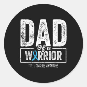 Dad Of A Warrior Type 1 Diabetes Awareness Ribbon Classic Round Sticker