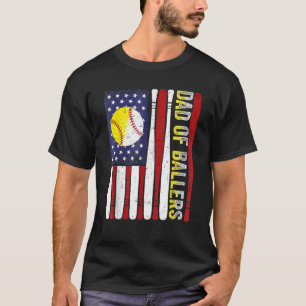 Dad Of Ballers Baseball Softball American Flag Fat T-Shirt