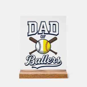 Dad of Ballers Baseball Softball Vintage Design_1 Acrylic Sign