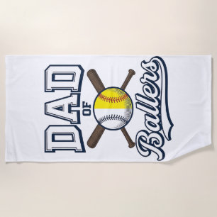 Dad of Ballers Baseball Softball Vintage Design_1 Beach Towel