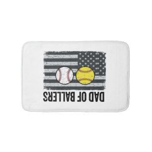 Dad of Ballers Softball Baseball Patriotic Bath Mat