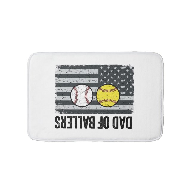 Dad of Ballers Softball Baseball Patriotic Bath Mat (Front)