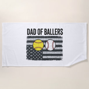 Dad of Ballers Softball Baseball Patriotic Beach Towel