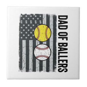 Dad of Ballers Softball Baseball Patriotic Ceramic Tile