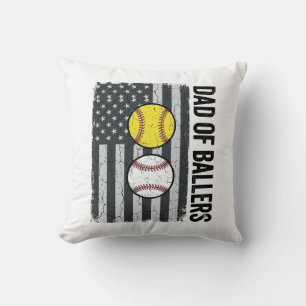 Dad of Ballers Softball Baseball Patriotic Cushion