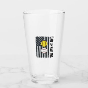 Dad of Ballers Softball Baseball Patriotic Glass