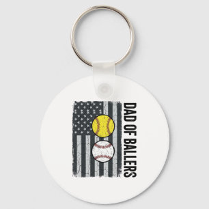 Dad of Ballers Softball Baseball Patriotic Key Ring