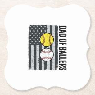 Dad of Ballers Softball Baseball Patriotic Paper Coaster