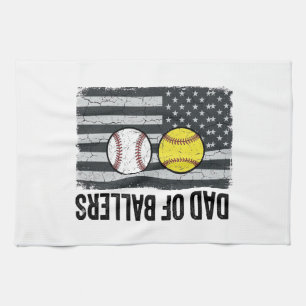 Dad of Ballers Softball Baseball Patriotic Tea Towel