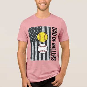 Dad of Ballers Softball Baseball Patriotic Tri-Blend Shirt