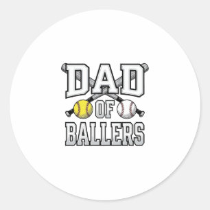 Dad Of Ballers Vintage Baseball Softball Shirt Des Classic Round Sticker