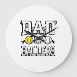 Dad Of Ballers Vintage Baseball Softball Shirt Des Large Clock