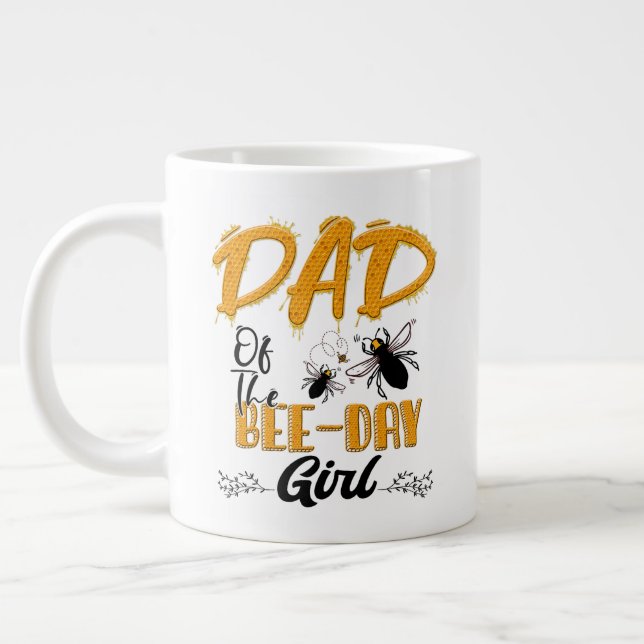 Dad Of Bee Day Girl Hive Party Matching Birthday Large Coffee Mug (Left)