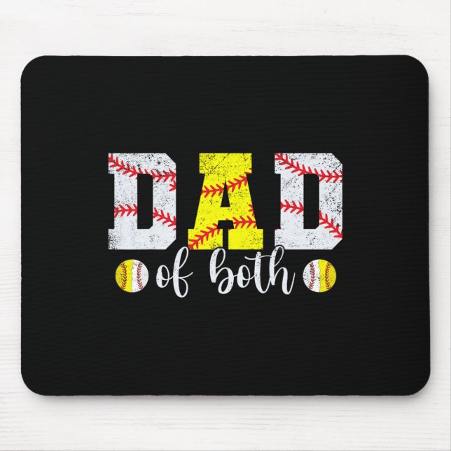 Dad Of Both Baseball Softball For Men Boys Happy F Mouse Pad (Front)